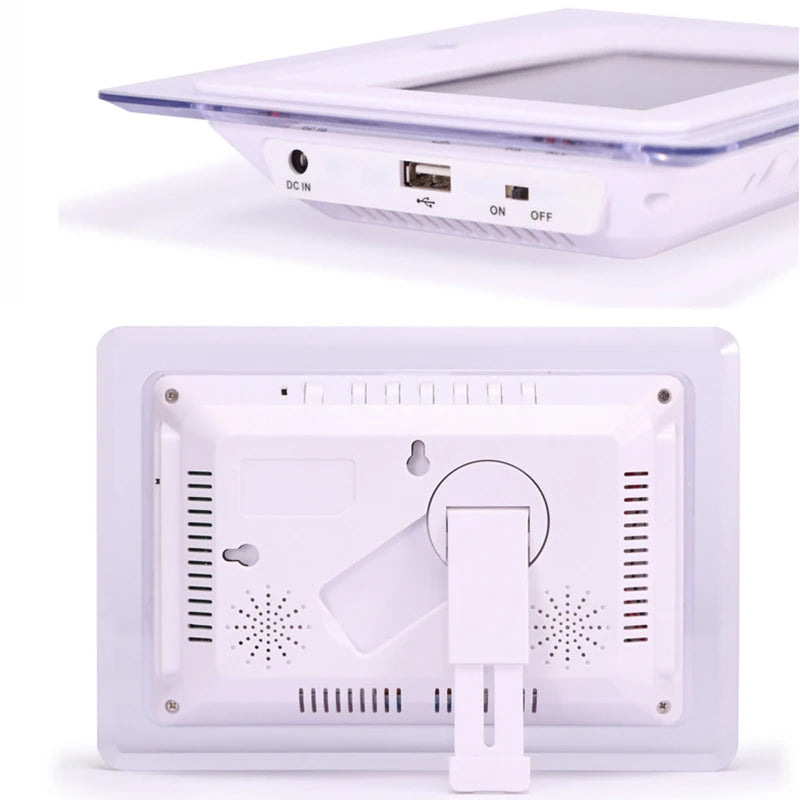 White electronic device with ports and connectors on a white background