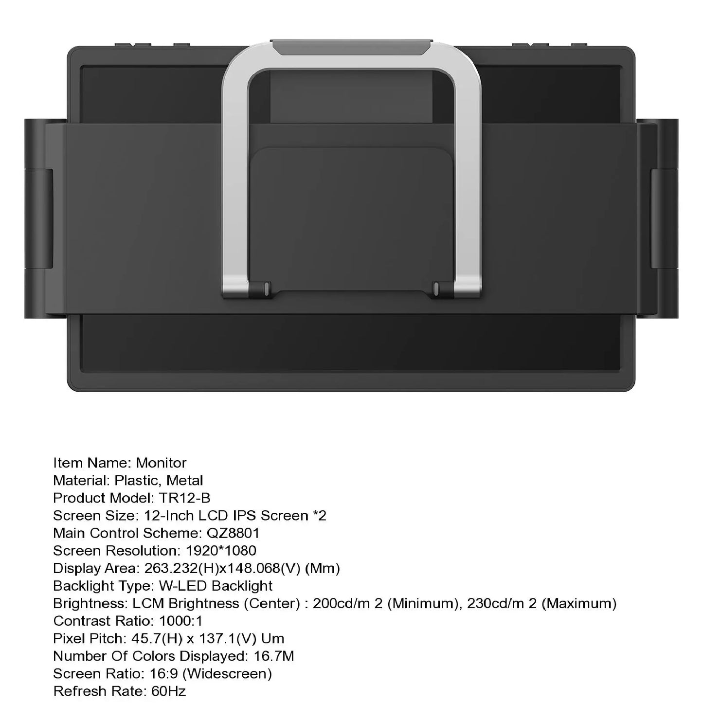 Black monitor with metal handle on a white background
