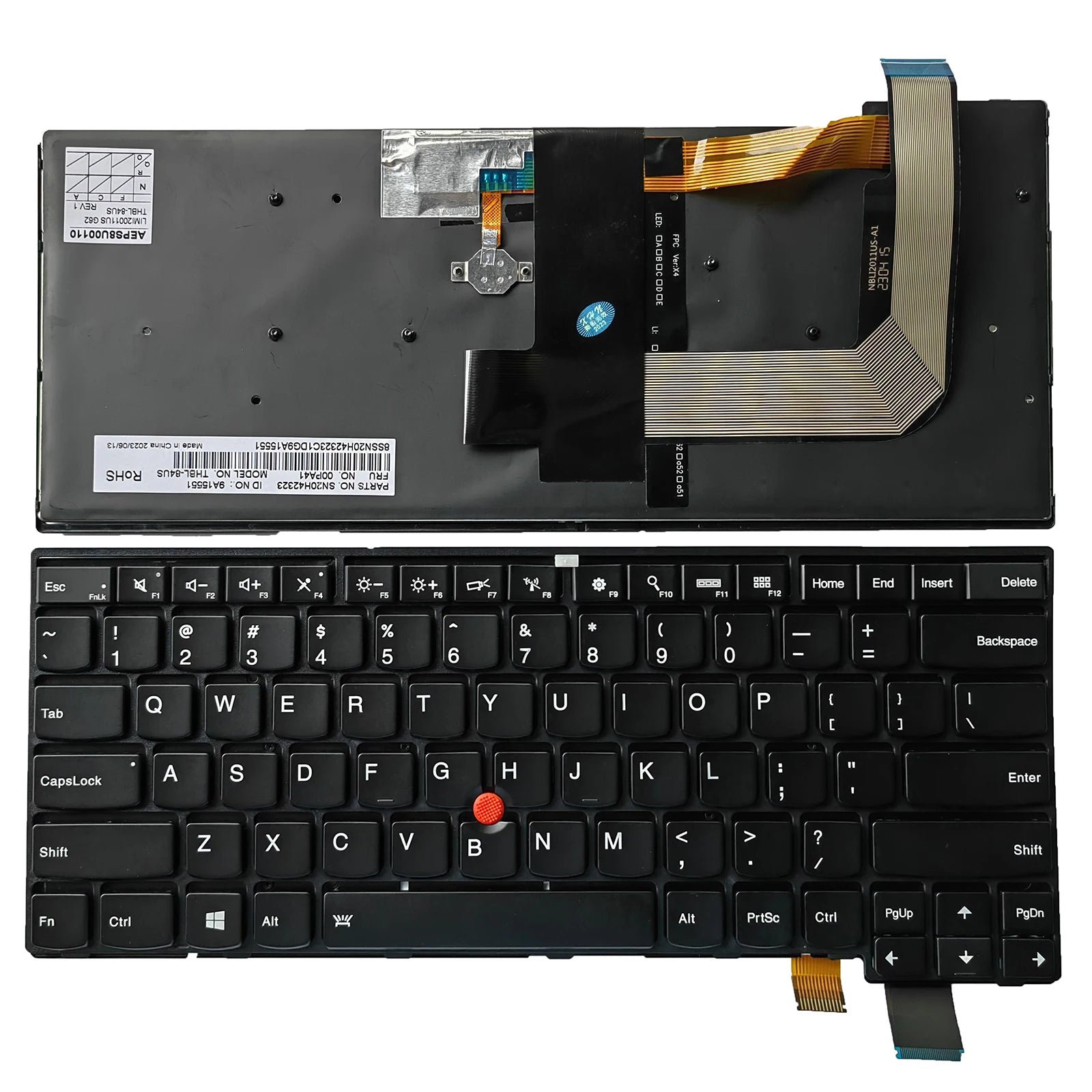 Black keyboard with visible circuitry on a white background