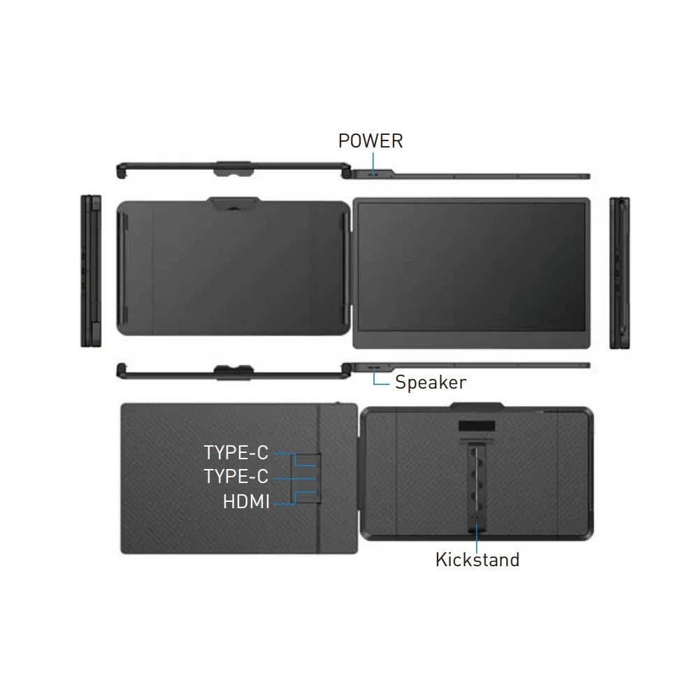 Diagram of a tablet with labeled parts on a white background