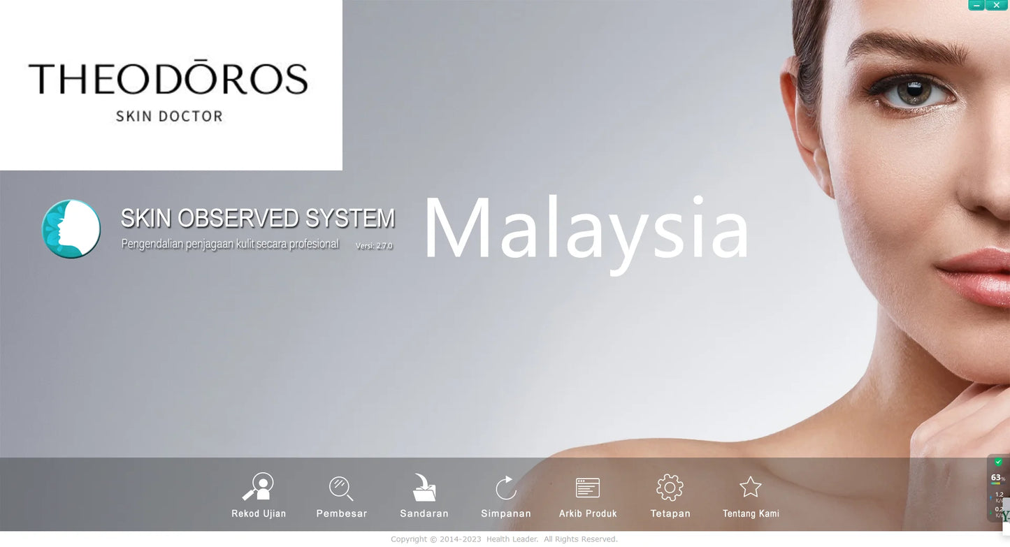 Advertisement for Theodéros Skin Doctor with a woman's face and branding elements.