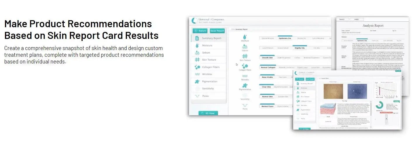 Software interface for making product recommendations based on skin report card results