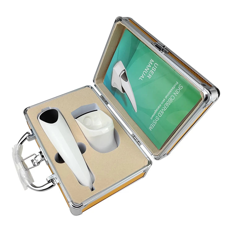 Skincare set with a mirror case on a white background
