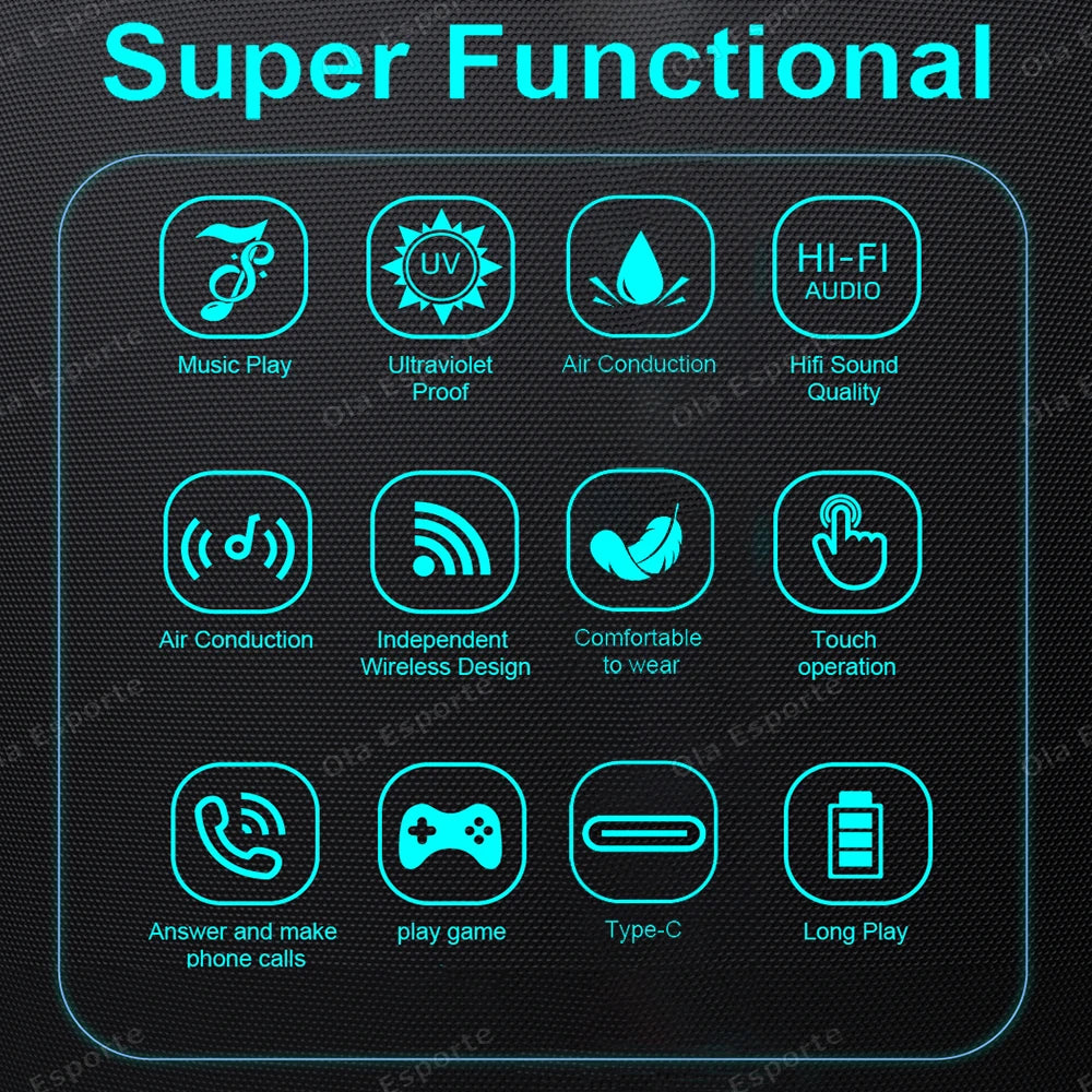 List of features with icons and text on a dark background
