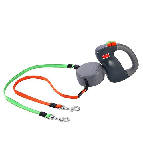 Retractable dual dog walking leash for two dogs