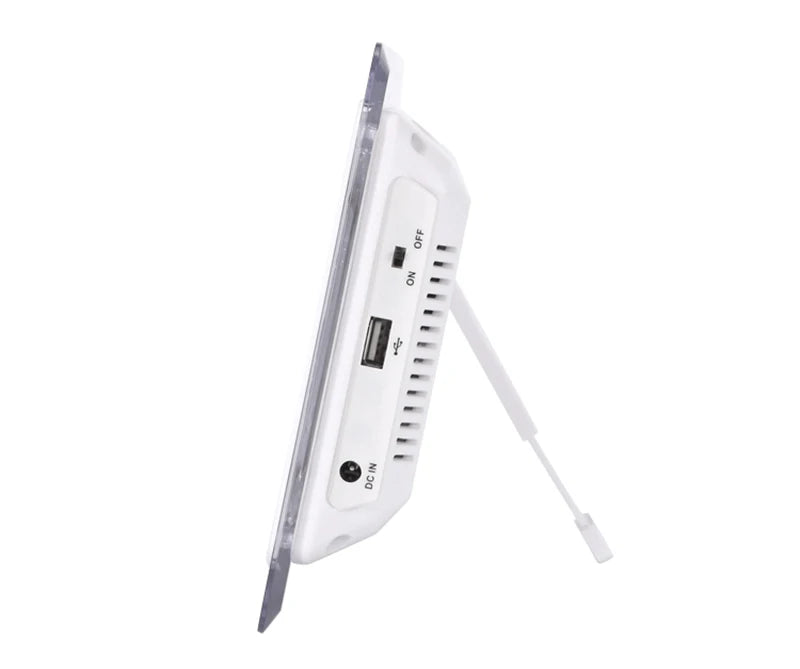White electronic device with a USB port on a white background