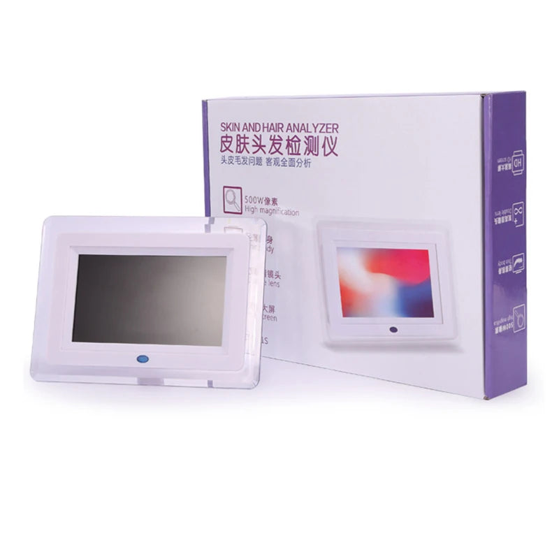 Skin and hair analyzer with its packaging on a white background