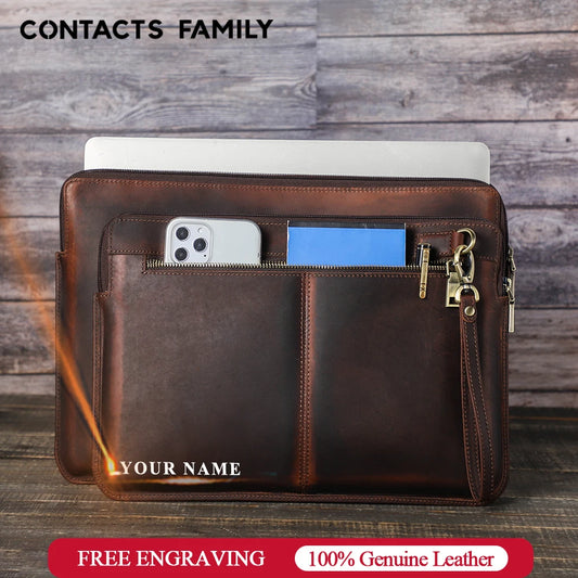 " Genuine leather laptop sleeve case in coffee color with free engraving "