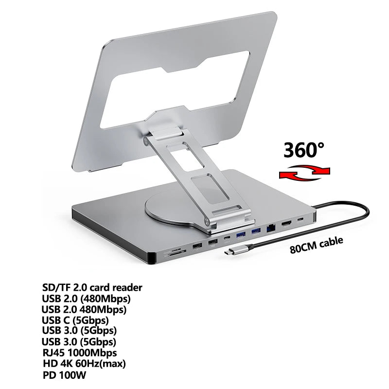 Multi-port docking station with USB ports and cable on a white background