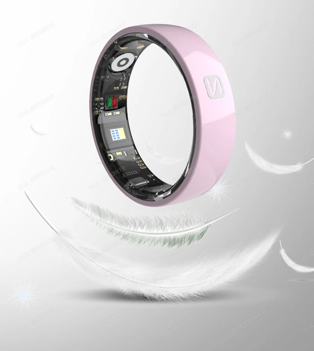 Smart ring with electronic components on a white background