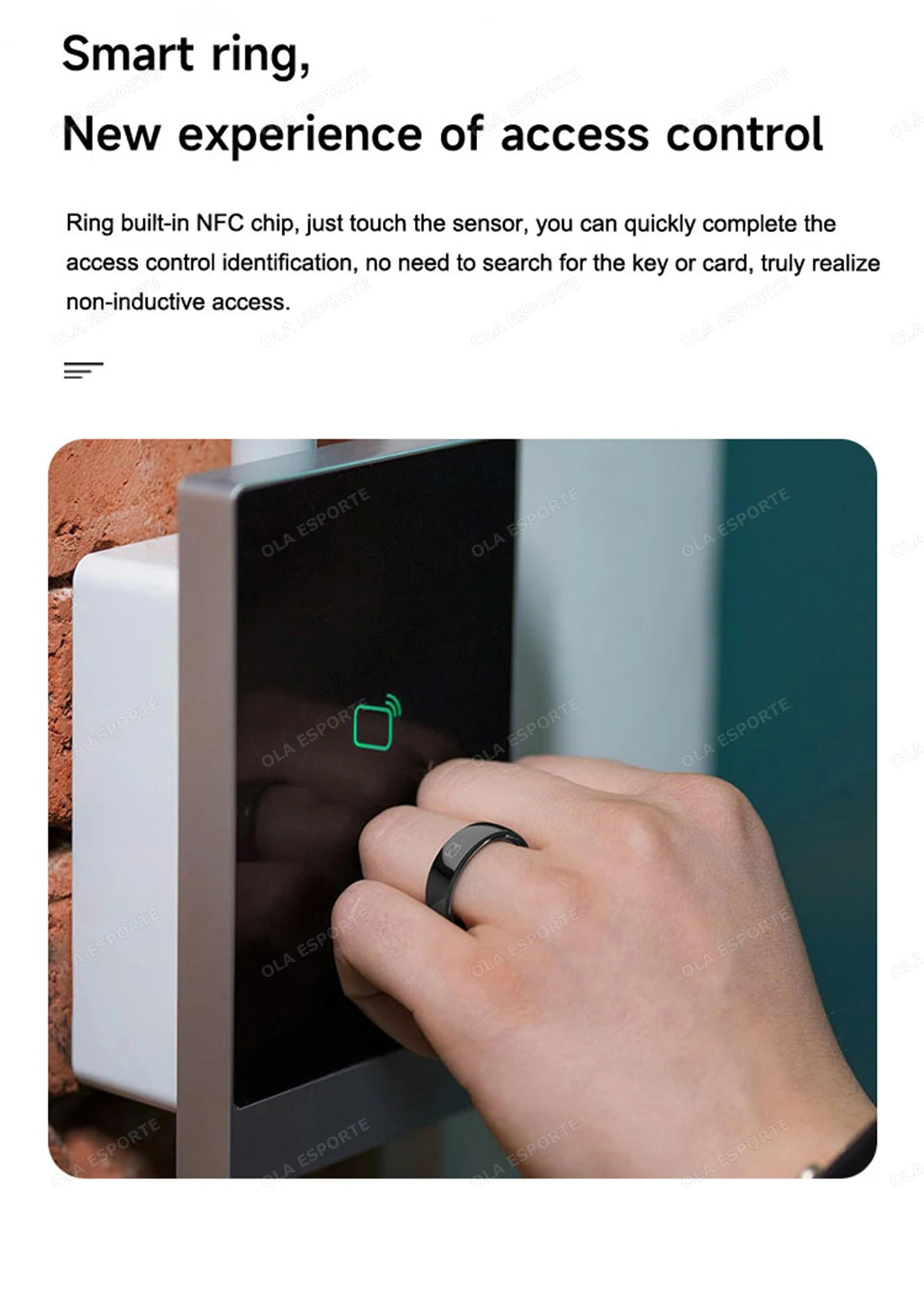 Smart ring used for access control with text on a white background