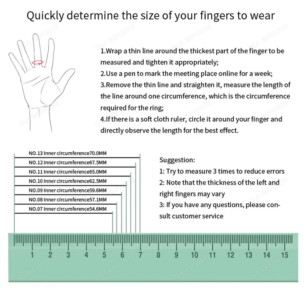 Instructions for determining finger size using a thin line and ruler on a white background