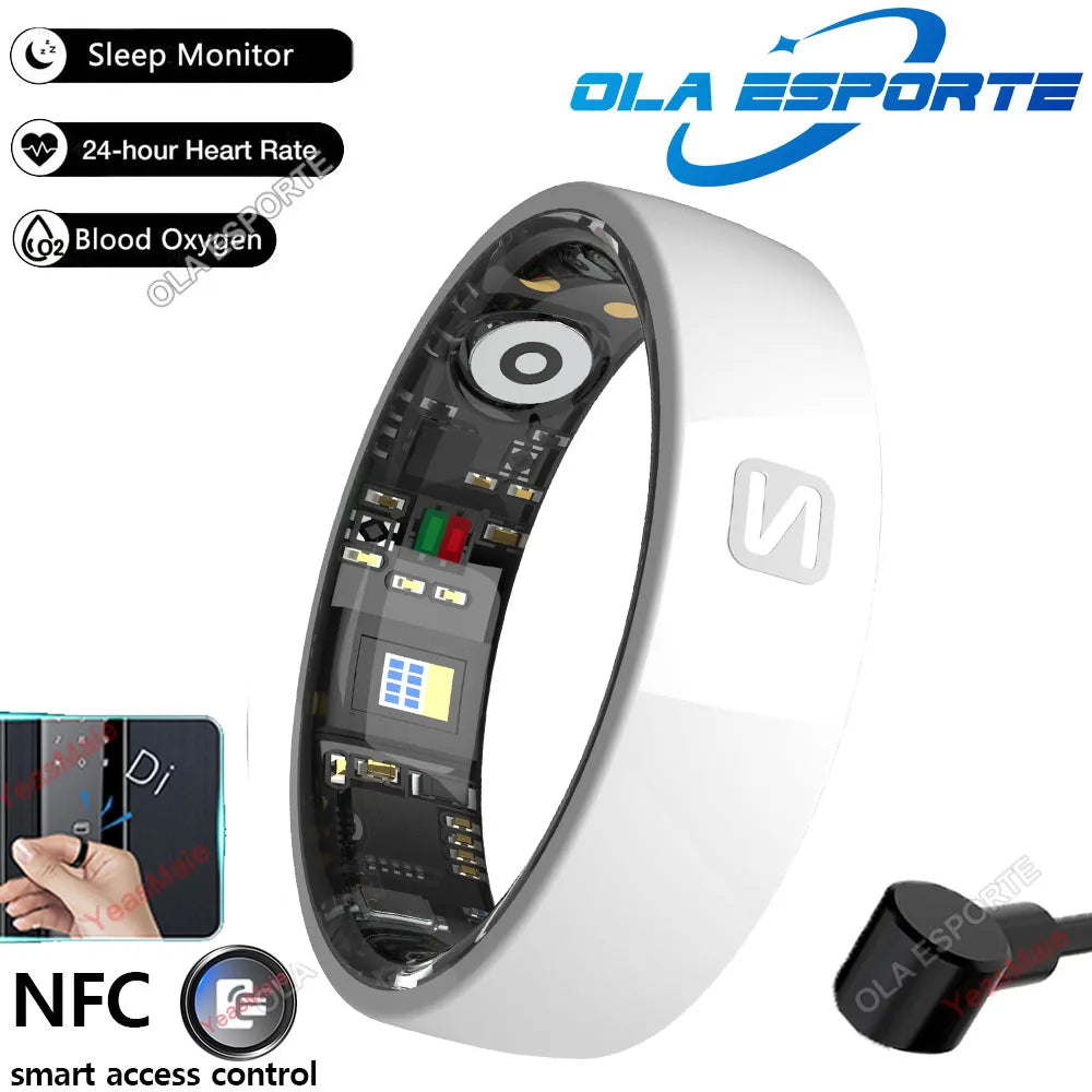 Smartband with health monitoring features and Ola Esporte branding on a white background
