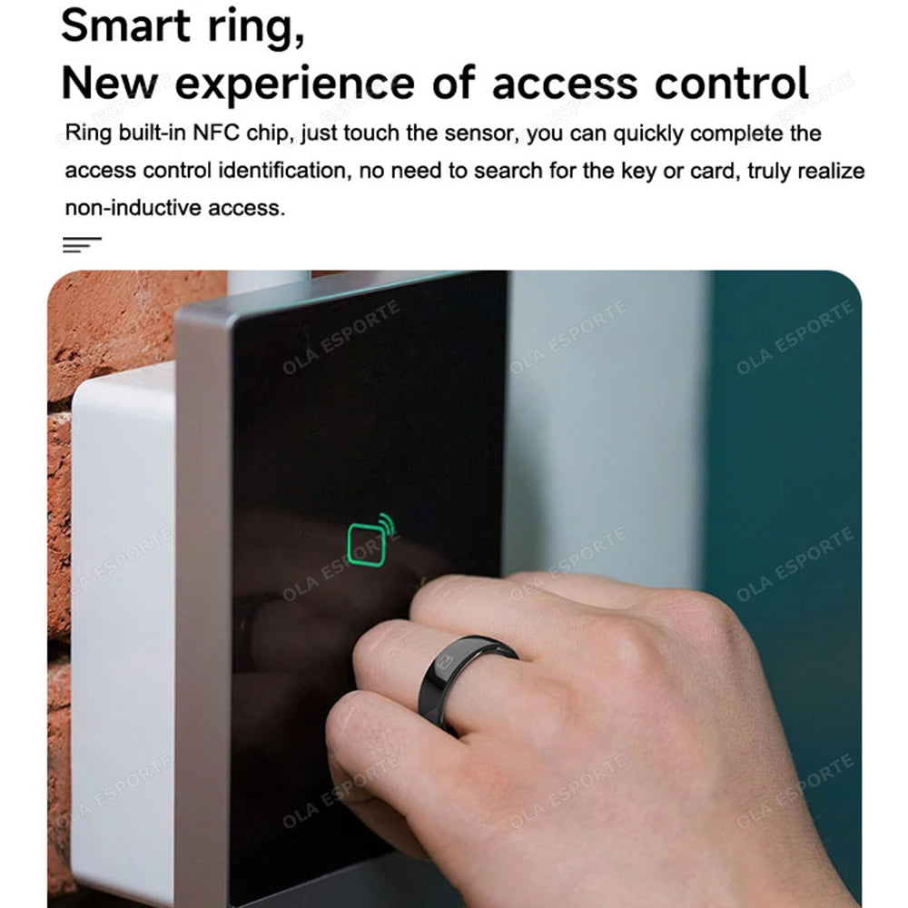 Smart ring being used to unlock a door with text about access control.