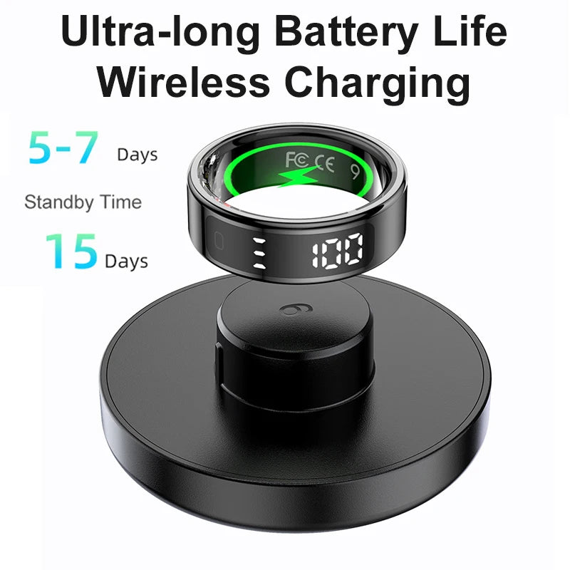 Wireless charging pad with digital display and text about battery life and standby time.