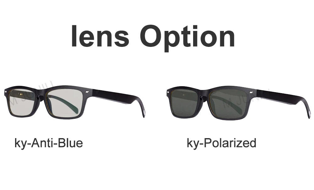 Two pairs of sunglasses with 'ky-Anti-Blue' and 'ky-Polarized' labels on a white background.