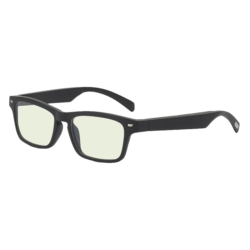 Black square-framed glasses with a white background