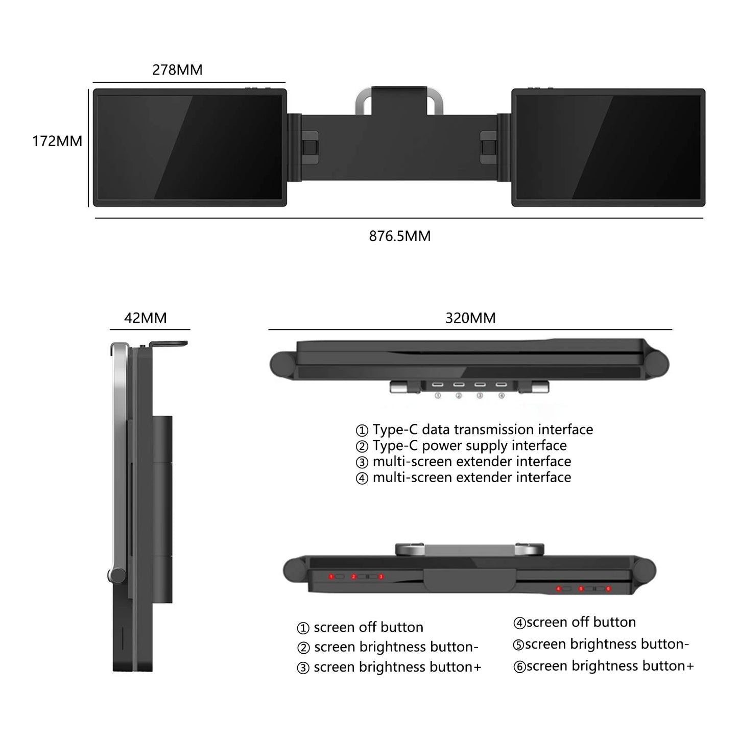 Technical diagram of a multi-screen display setup with measurements and interface labels.
