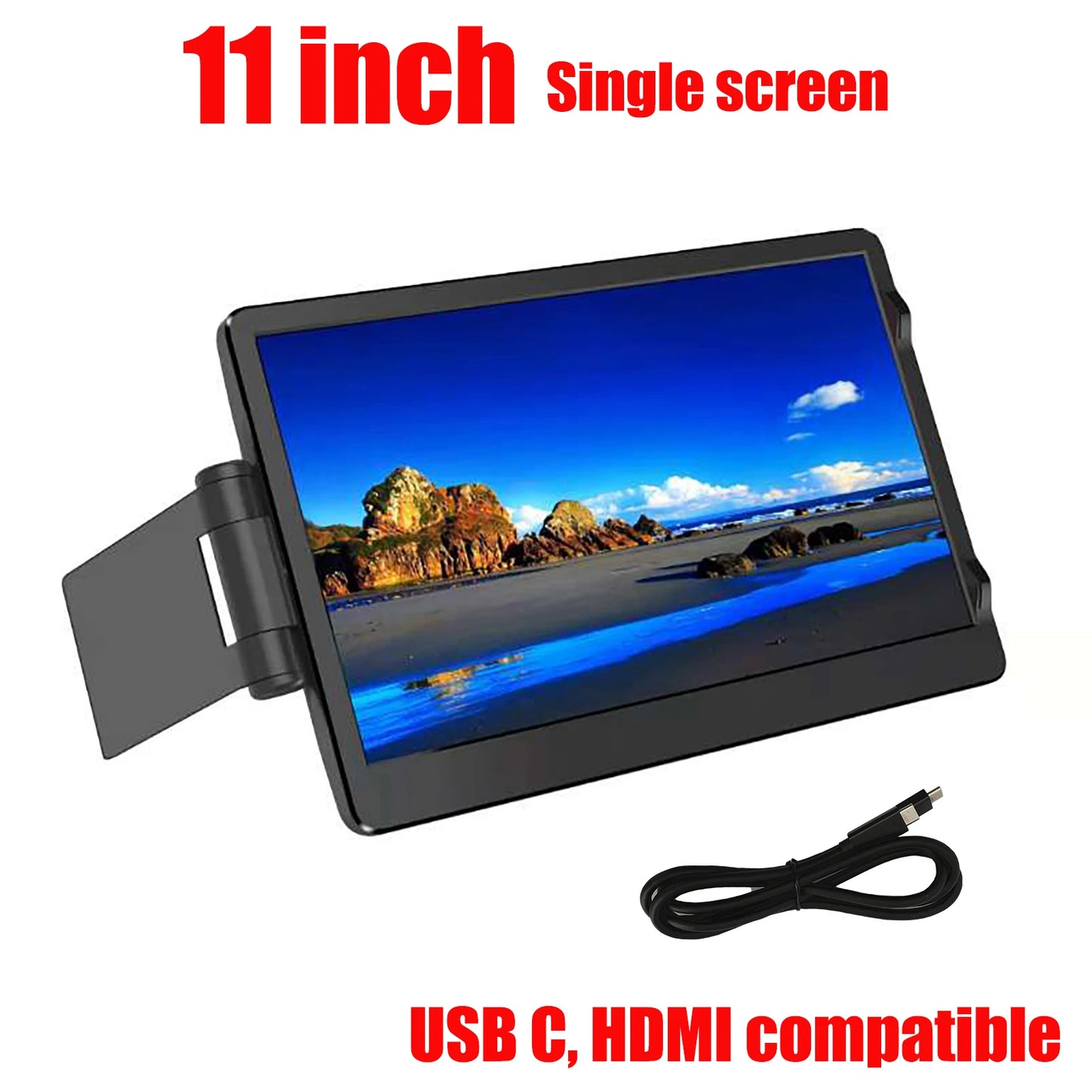 11-inch single screen monitor with USB C and HDMI compatibility on a white background