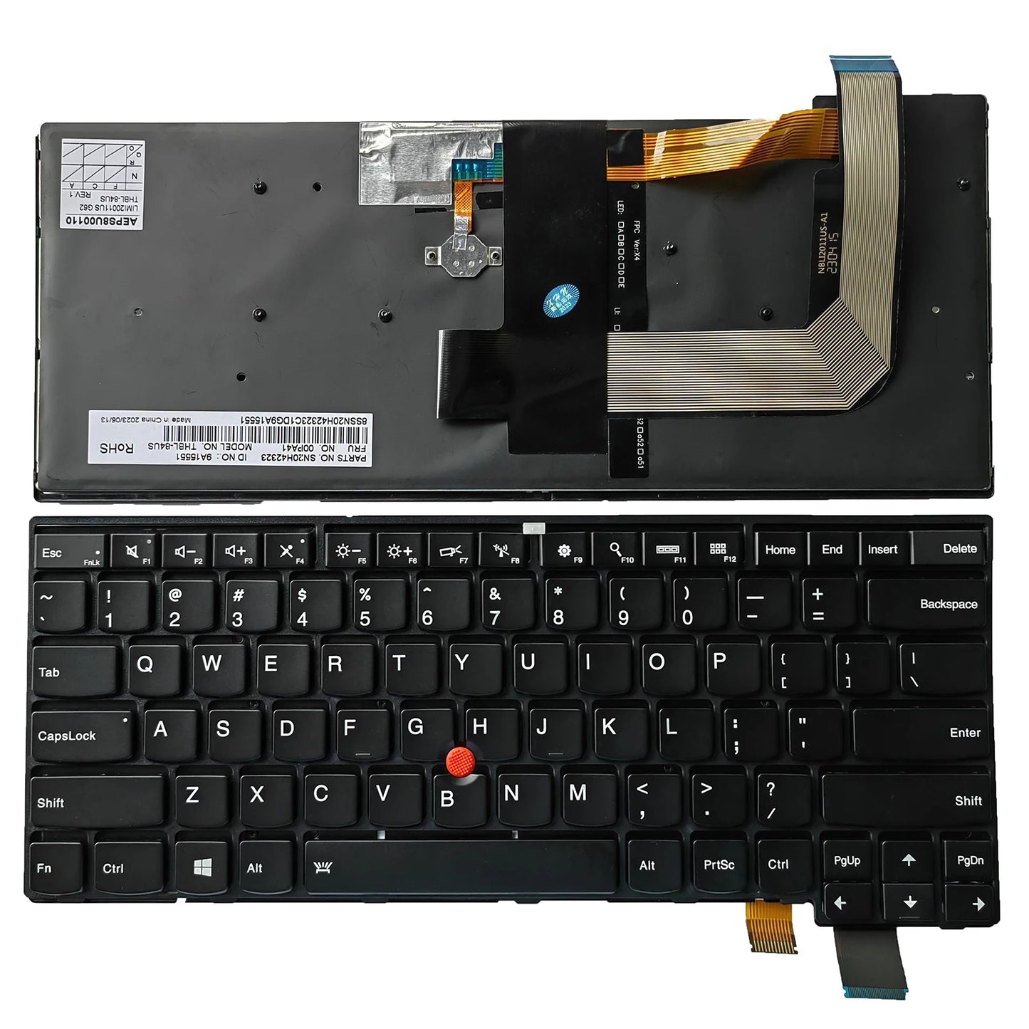 Black keyboard with visible circuitry on a white background